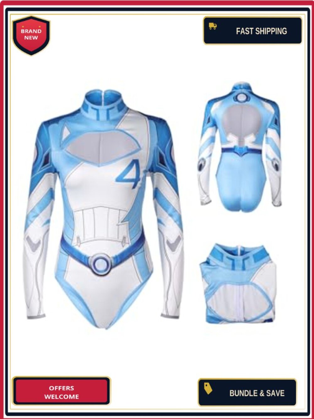 Sue Storm Cosplay Costume Milk Silk Jumpsuit Swimsuit Halloween